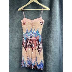 B. Darlin Sequin Mini Dress Spaghetti Straps Pink Blue Sparkly Party Size 5/6